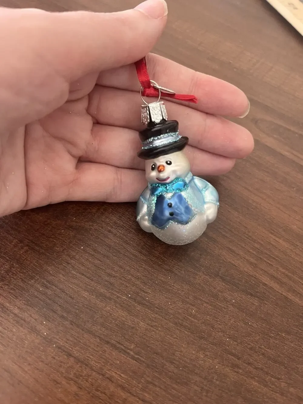 Old World Christmas Mini Glass Blown Ornament, Snowman In Tux Blue